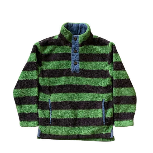 Mini Boden Other - Mini Boden Sherpa Fleece Pullover Boys 5-6Y Green Black Stripe Cozy Teddy